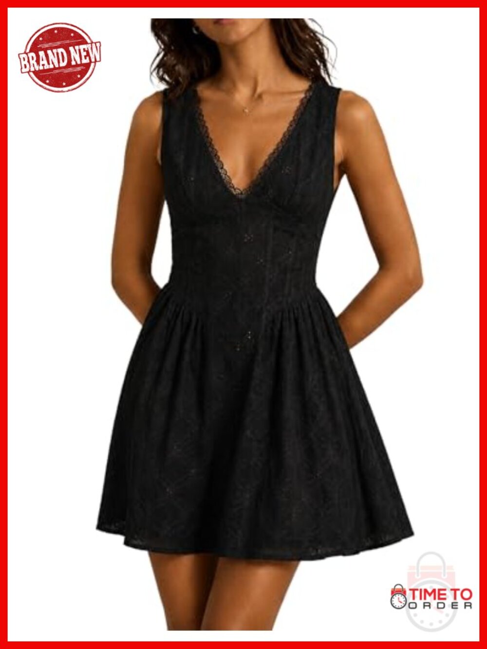Womens Eyelet Lace Mini Dress V-Neck Ruffle Hem Flowy Boho Slip Dress